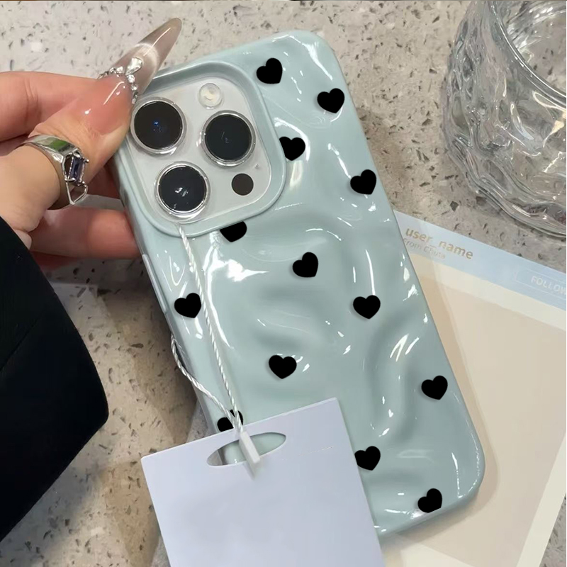 Phone Cases Aesthetic - Ästhetische Niedliche Schwarze Herzförmige Stoßfeste Handyhülle