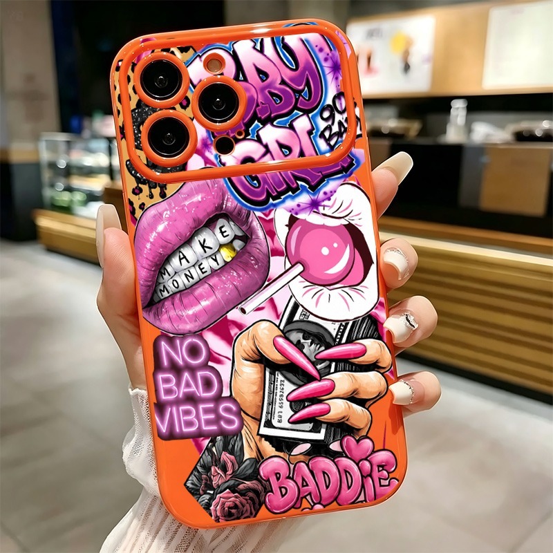Phone Cases Durable - Hip-Hop Rosa Lippen Baby Girl Graffiti-Print