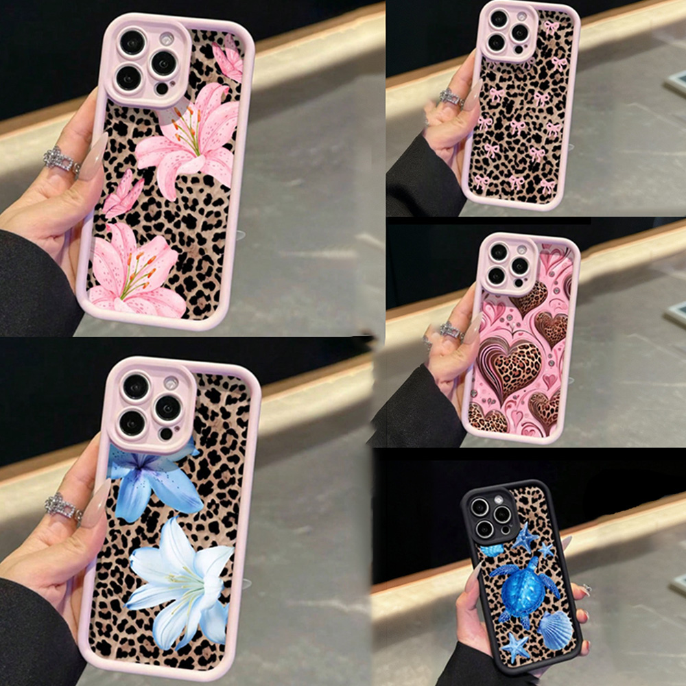 Phone Cases Aesthetic - Rosa Schleife Lilie Blume Leopardenmuster Handyhülle