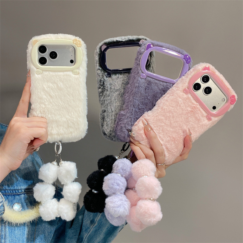 Phone Cases Iphone - Luxuriöse Einfarbige Flauschige Plüsch-Handyhülle für iPhone