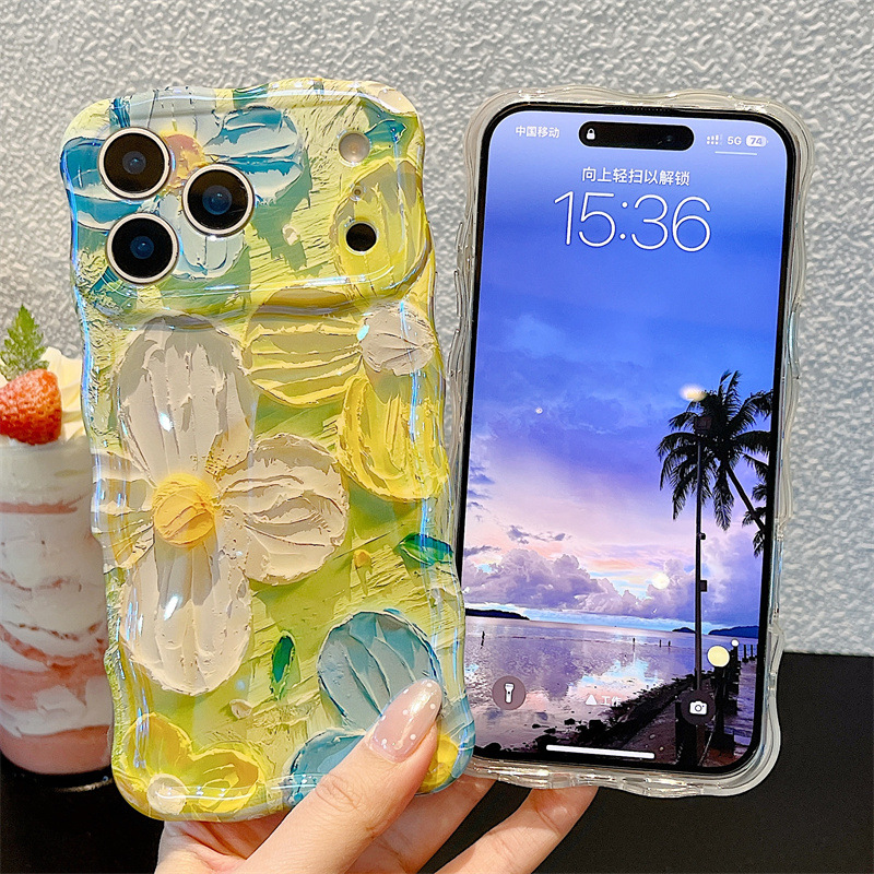 Phone Cases Art - Modische Ölgemälde-Blumen Wellenförmige Handyhülle für iPhone
